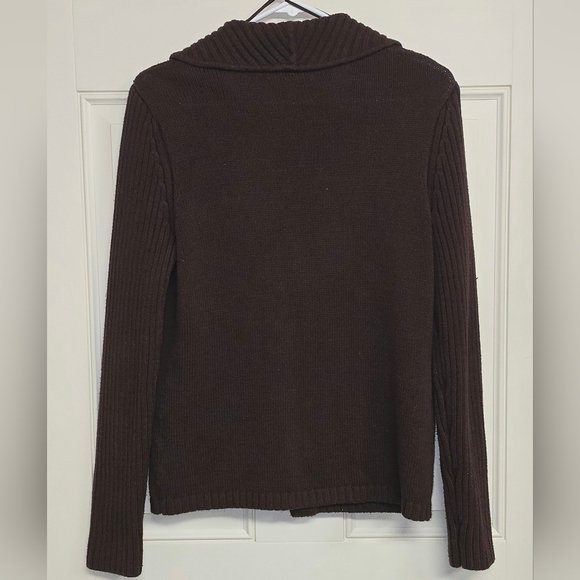 Jones of New York Signature Size Medium One Snap Closure Brown Sweater Cardigan - Picture 10 of 12